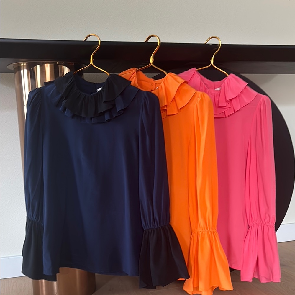 Tory Burch Elegant Ruffled Women's Top - Navy, Orange, Pink